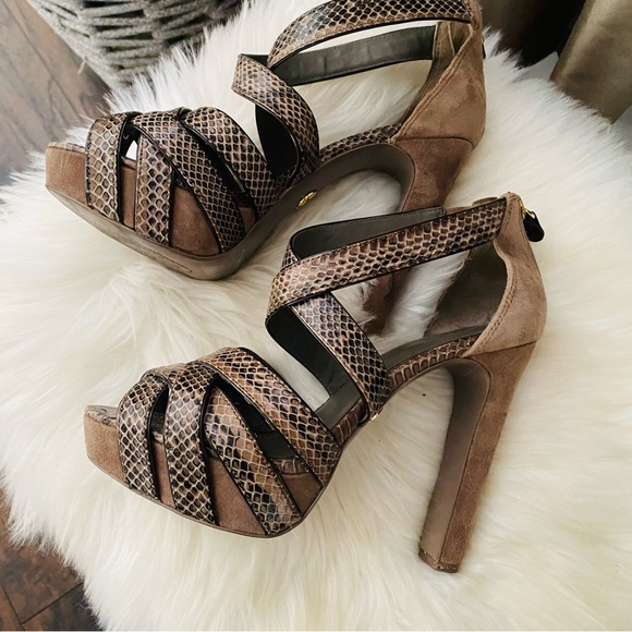 Tory Burch Python Leather and Suede Platform Heel Sandals - Picture 6 of 15